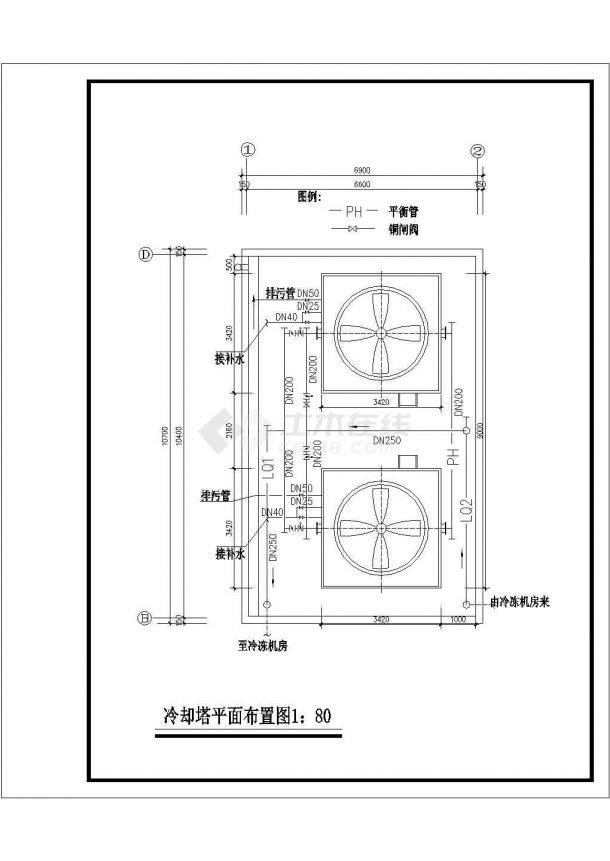 某地区冷却塔基础平面布置设计施工图-图一