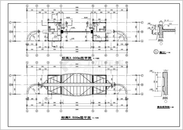 某中学学校大门全套建筑设计CAD图纸-图二