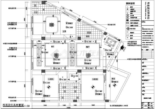 某现代中式三室两厅全套室内装修设计施工CAD图-图二