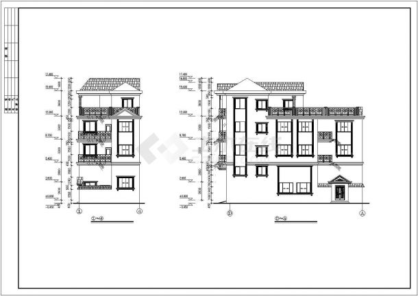 某小住宅楼建筑施工CAD设计平立面图-图一
