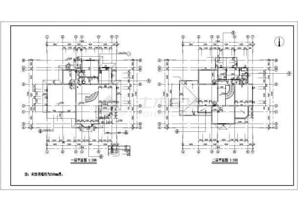天虹花园别墅建筑施工CAD设计施工图-图一