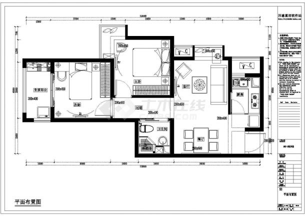 某现代简约样板房室内装修设计施工CAD图-图二