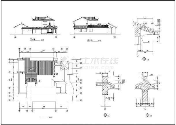 某小区三套古建别墅建筑CAD设计施工图-图一