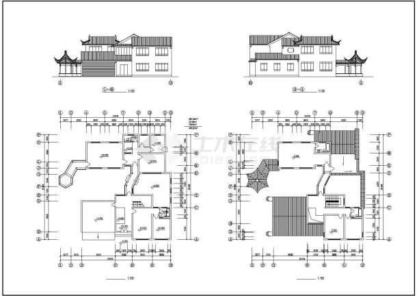 某小区三套古建别墅建筑CAD设计施工图-图二