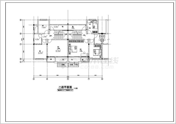 居住小区B型别墅建筑施工设计CAD图-图二