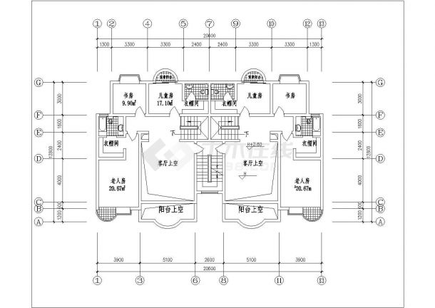 某市复式楼建筑户型图纸（共9张）-图二