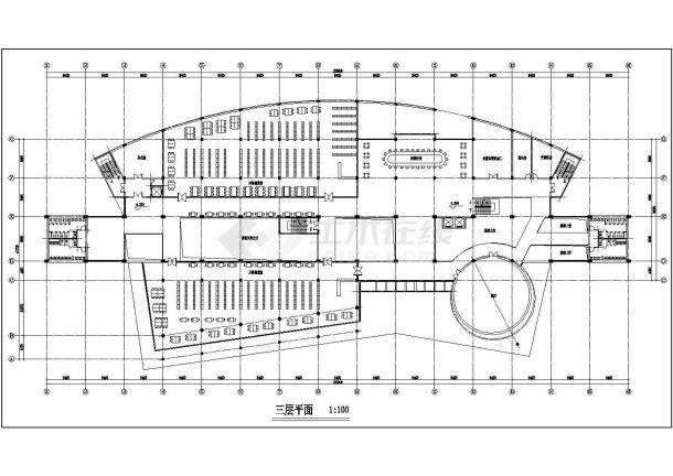 某校图书馆设计建筑CAD施工图-图二