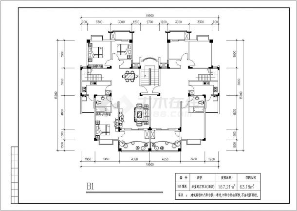 某住宅楼建筑CAD户型施工设计图-图一