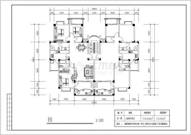 某住宅楼建筑CAD户型施工设计图-图二