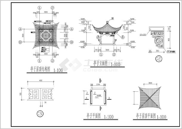 某公园经典古建四方亭大样图-图二