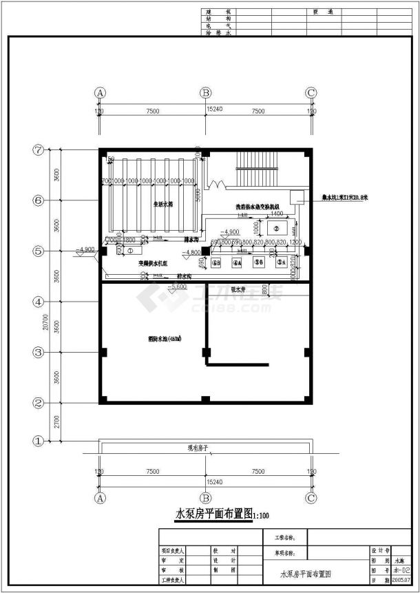 某二层结构泵站房屋CAD平面布置参考图-图二