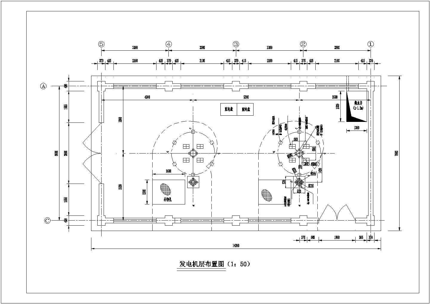 某地区水力发电厂房CAD平面布置参考图