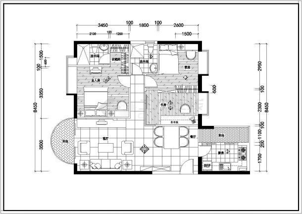 某市益田花园D区样板房装修施工设计CAD图-图二