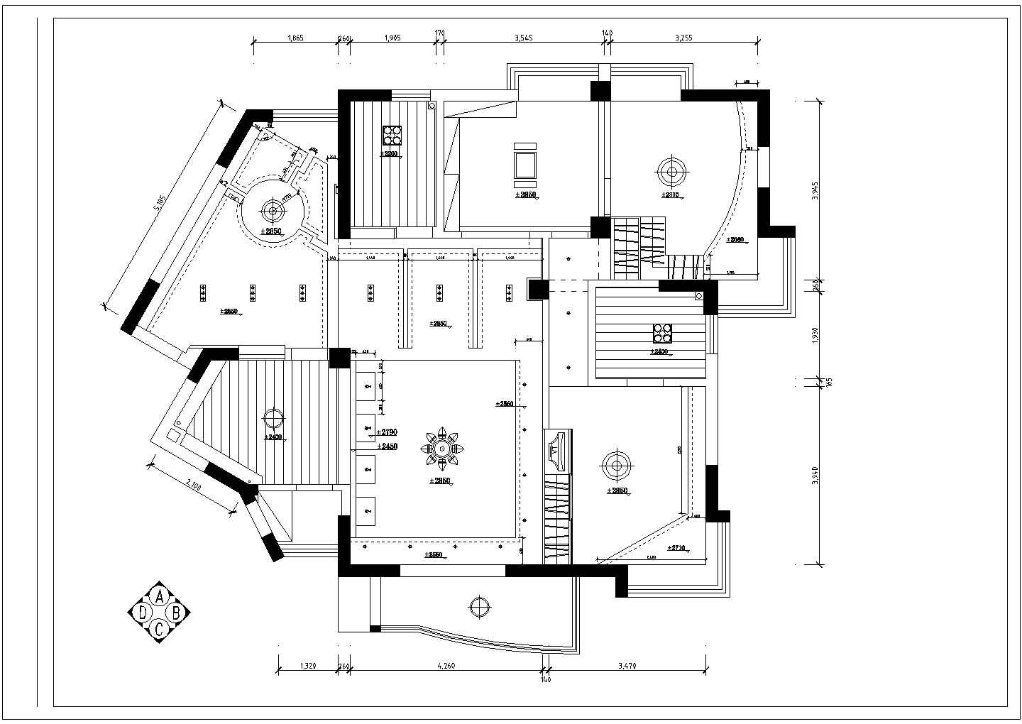 某三室二厅二卫平层框架结构住房装修设计cad施工图