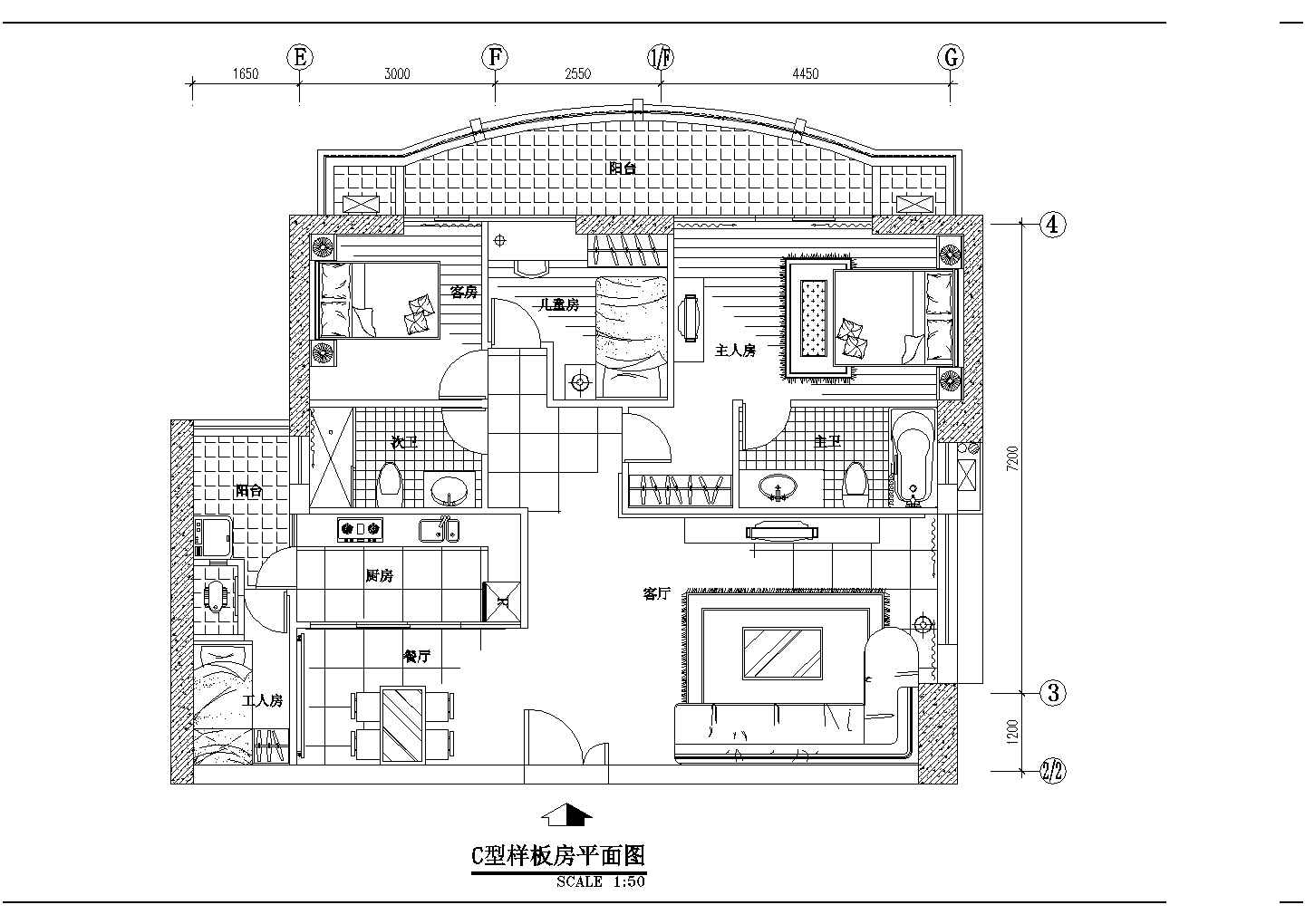 详细两室两厅室内家装设计cad施工图