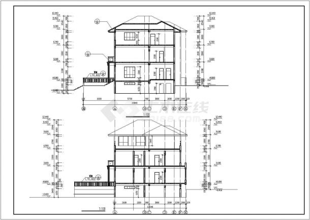 某地多层别墅建筑设计CAD平立面图-图一