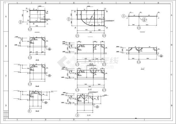 某地多跨钢结构厂房带附楼CAD平面布置参考图-图二