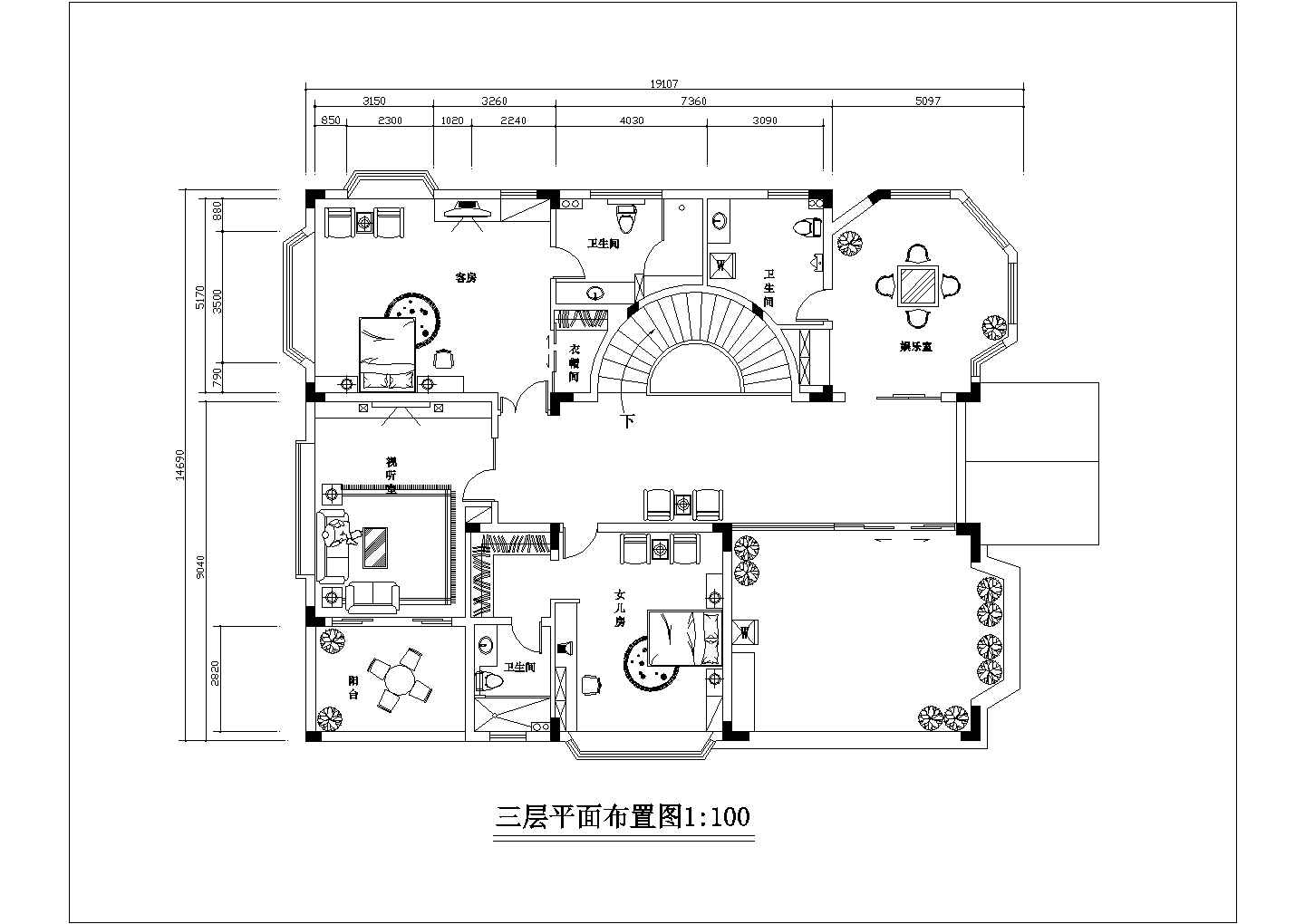 某高档小区别墅室内建筑设计施工CAD平面布置图纸