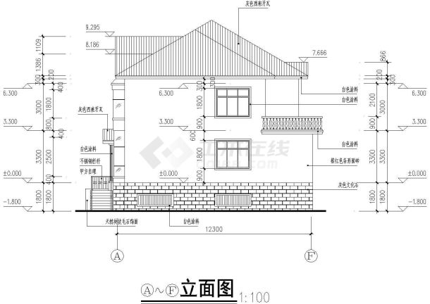 某地市旅游渡假区别墅建筑设计CAD平剖面图-图一