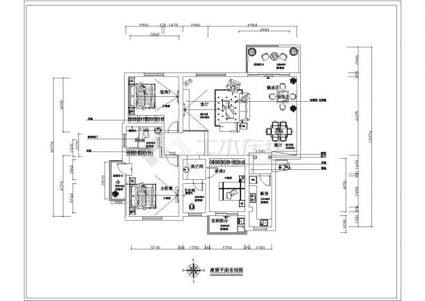 一整套二百平米豪宅精装户型cad施工设计图纸-图二