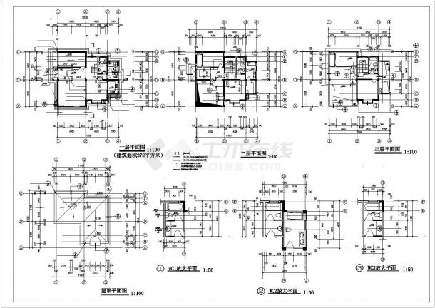 某区多层别墅平面建筑设计施工CAD设计图-图一