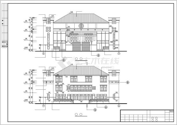 花园双连别墅建筑CAD平面立面剖面图-图一