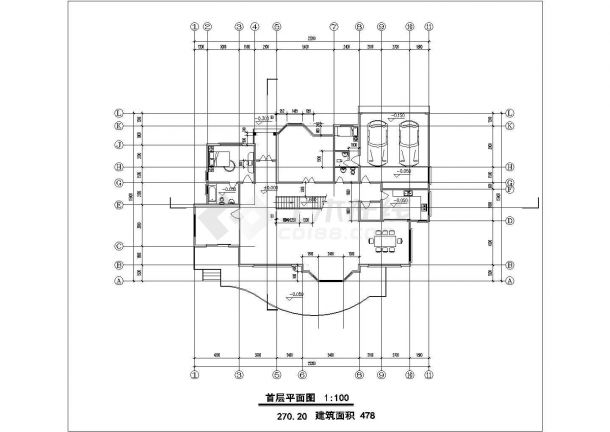 某框架结构别墅CAD施工设计图-图二