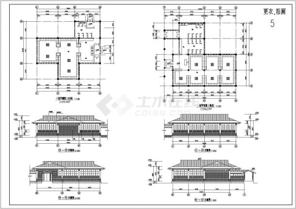 温泉浴场建筑施工设计CAD图-图二
