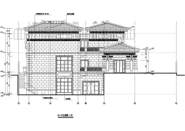 [江苏]某二层一进院中式风格别墅建筑CAD施工图-图一