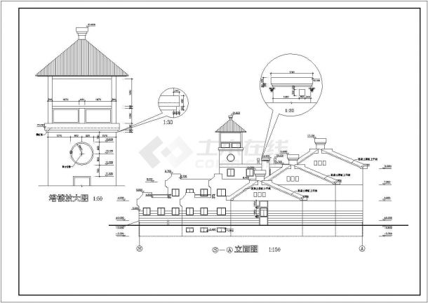 某接待中心建筑设计施工CAD图-图二