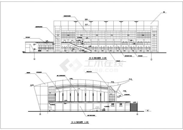 某地区大学体育馆建筑设计CAD施工图-图一