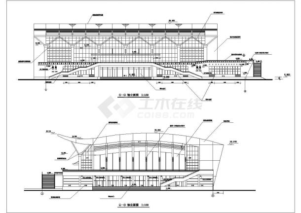 某地区大学体育馆建筑设计CAD施工图-图二