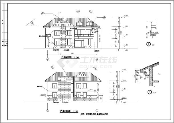 某小区1号完整小别墅建筑设计CAD施工图-图二
