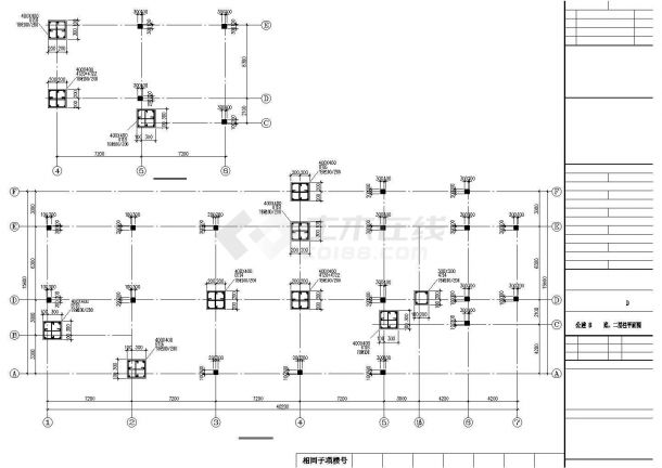 二层框架结构庄园基础平面CAD图-图二