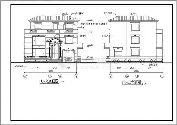 三层别墅楼建筑设计CAD施工图纸-图一