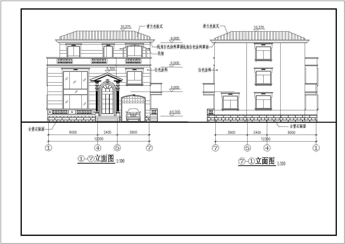 三层别墅楼建筑设计CAD施工图纸