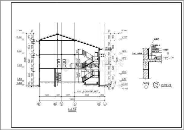 三层砖混结构的单体别墅建筑设计CAD施工图纸-图二