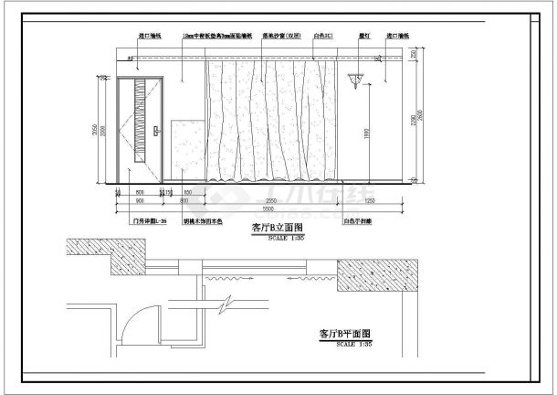 某大三居室内家装设计cad平面施工图-图二