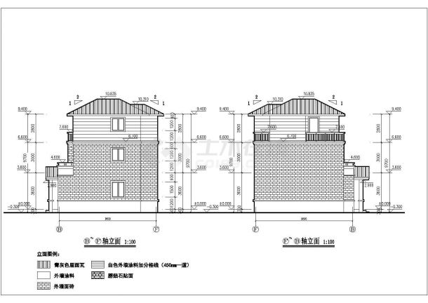 某小型农村三层别墅设计建筑cad图（含效果图）-图二