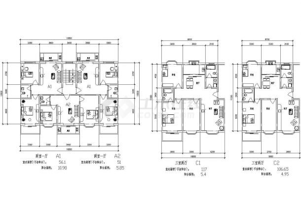 某县多种户型建筑方案CAD图纸-图二