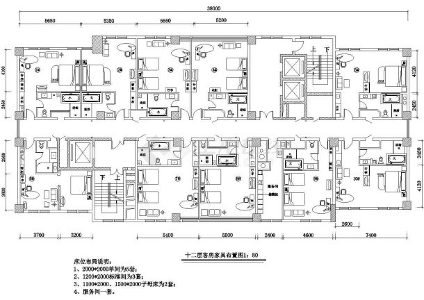 某市宾馆客房装修设计CAD施工图-图二