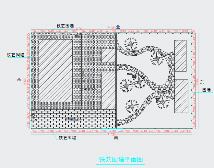 铁艺大门、砖砌围墙，钢筋混凝土柱子结构设计图_图1