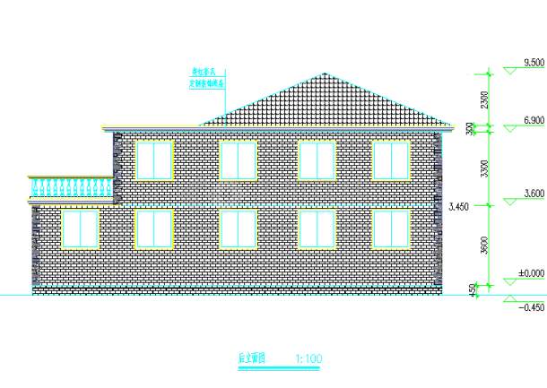 某农村独立别墅式楼房CAD平剖面图-图二