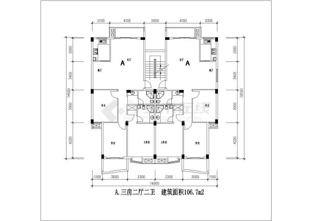 某多层住宅建筑设计CAD户型施工图-图二