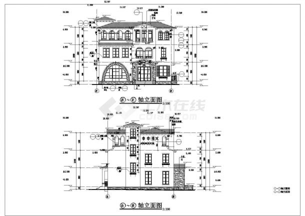 [肇庆]某三层别墅建筑设计施工CAD图-图二