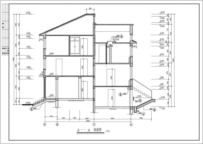 欧式错层别墅建筑施工图（含施工说明）_图1