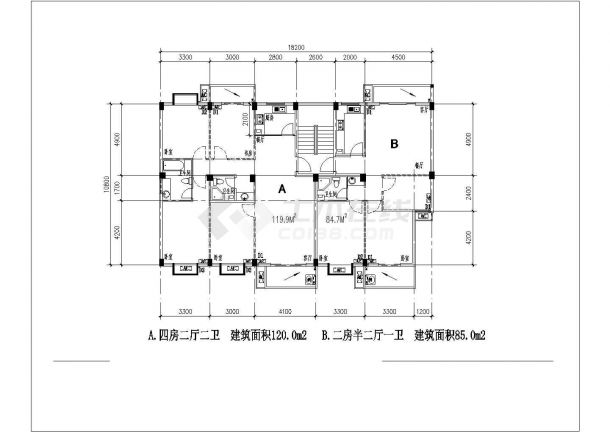 现代住宅典型平面CAD套图-图二