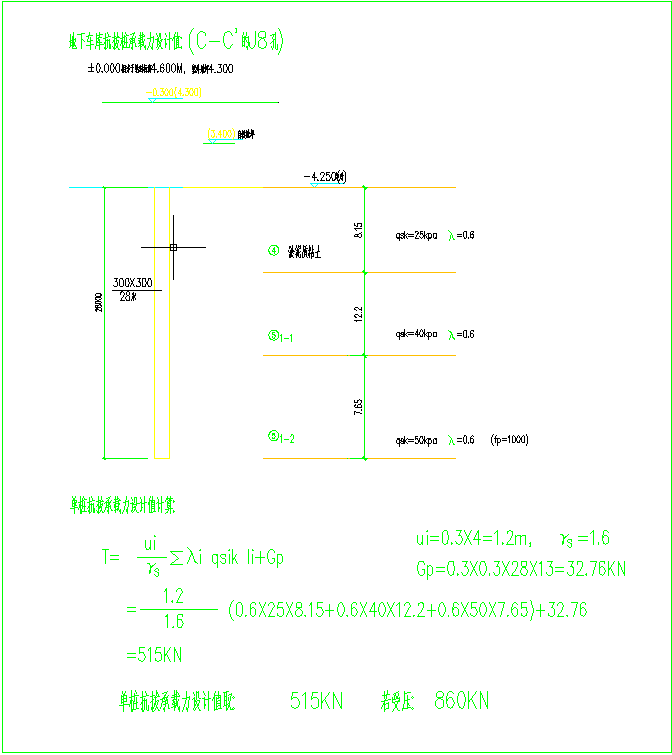 简单的地下室抗浮计算书CAD_图1