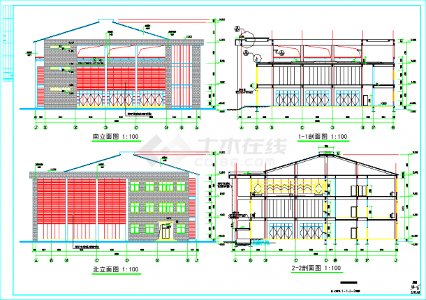 某学校食堂全套建筑CAD图纸（框架结构 地上3层）-图二