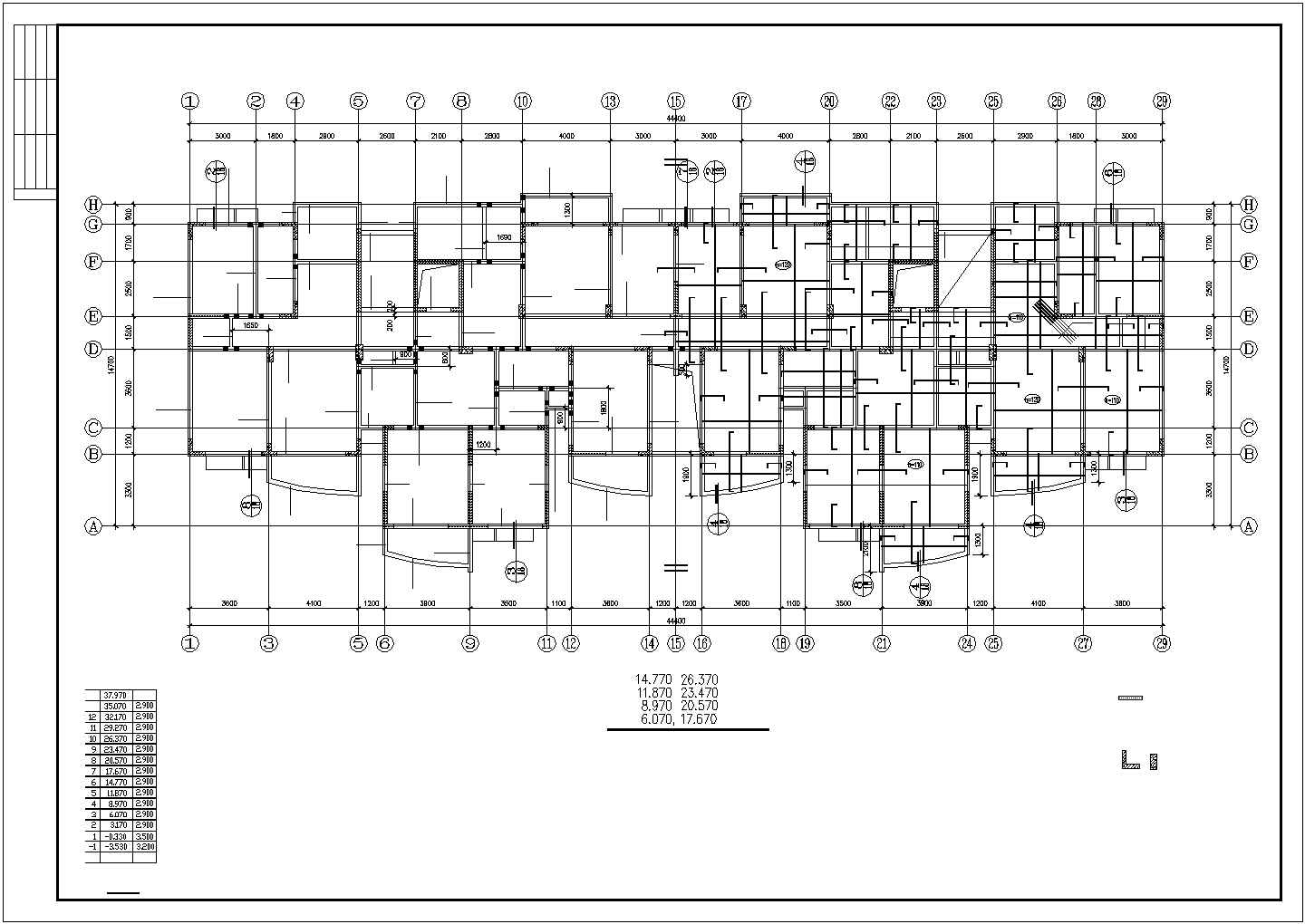 某市异型柱高层住宅建筑结构设计cad施工图纸（转换层）